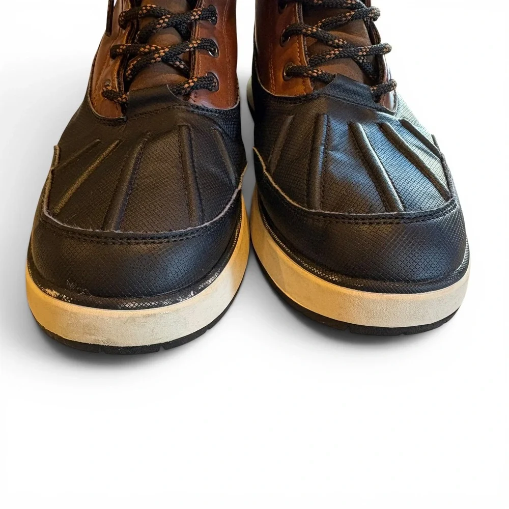 Aldo Men' s 10 Waterproof Duck Boots Brown Black Lace Up Lined Winter Faux Fur